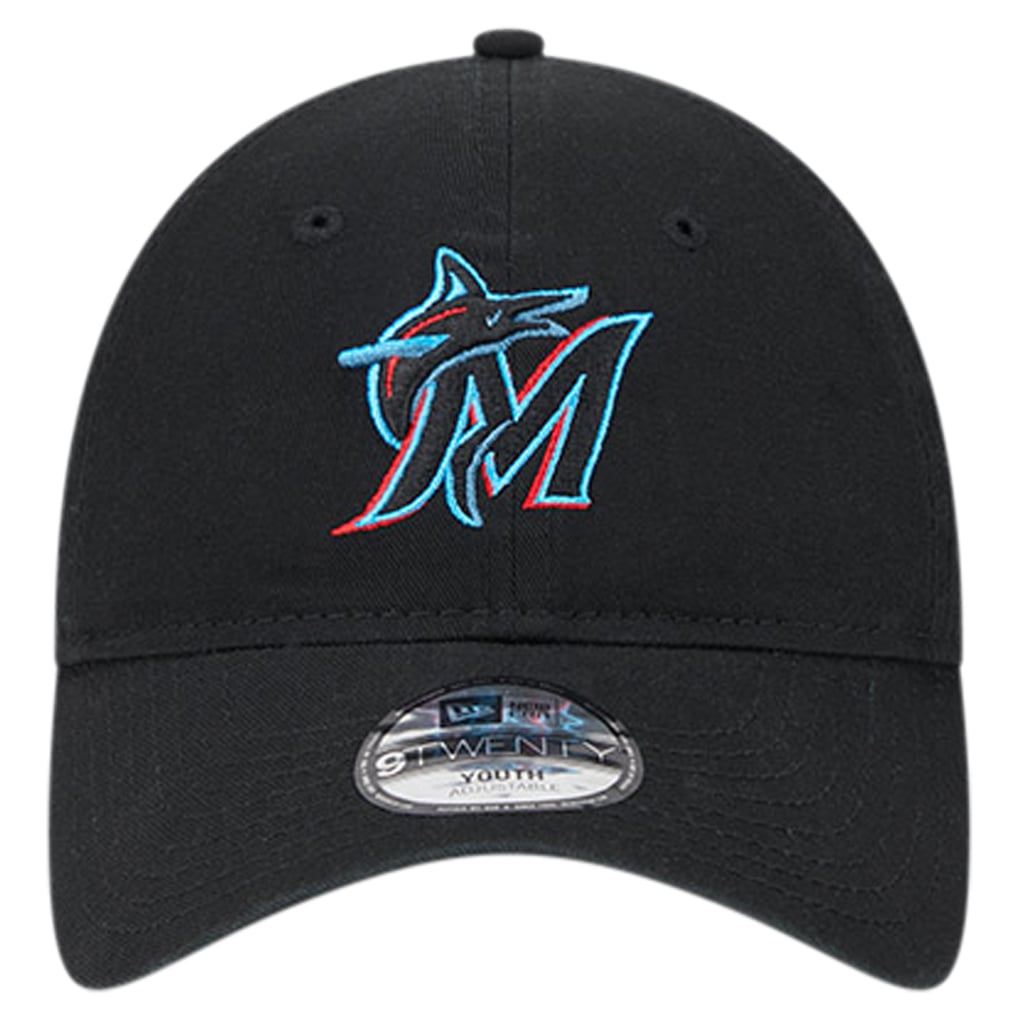 Miami Marlins New Era Youth Team Color 9TWENTY Adjustable Hat - Black