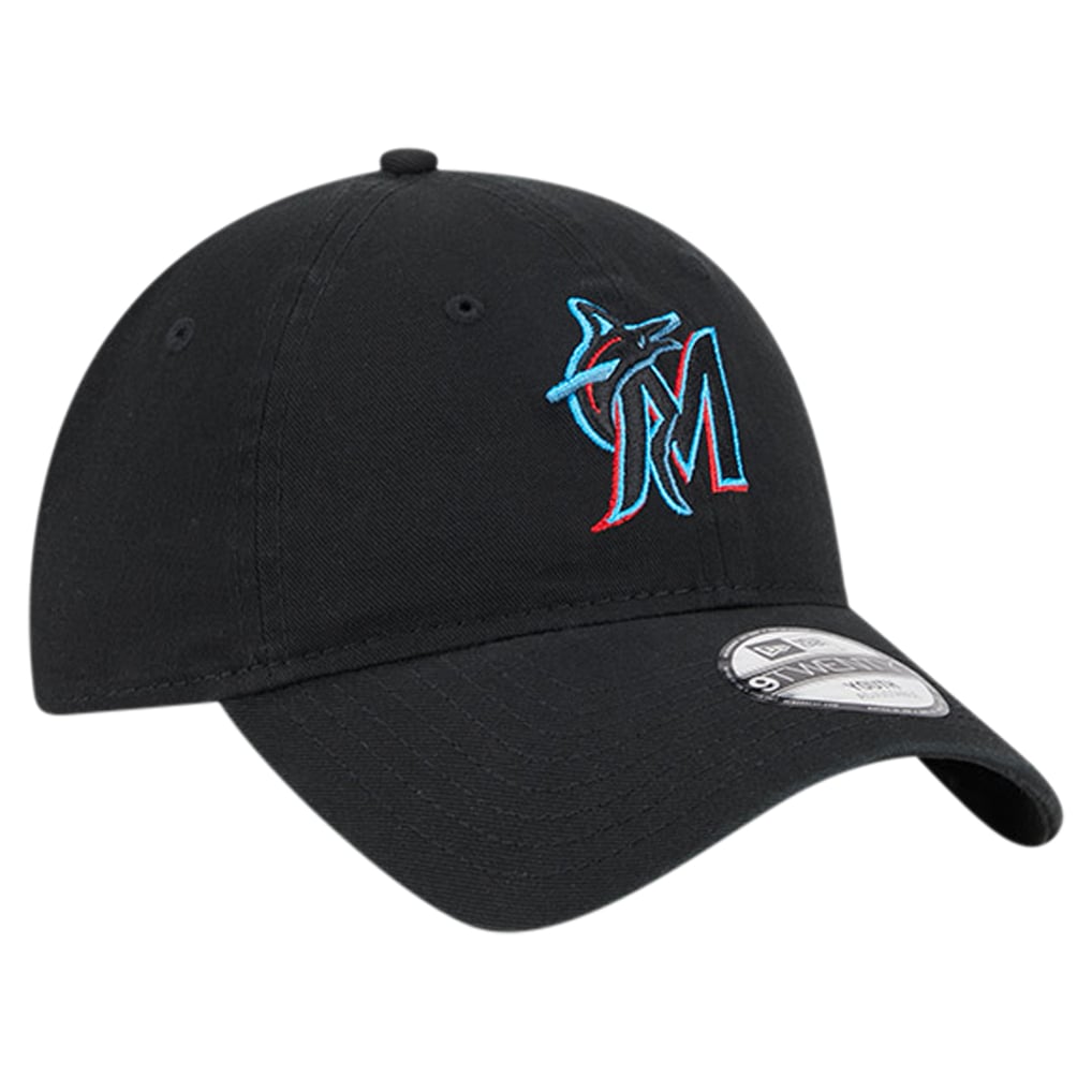 Miami Marlins New Era Youth Team Color 9TWENTY Adjustable Hat - Black