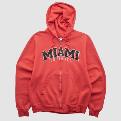 Miami University RedHawks Champion 2000s Hooded Full Zip Sweatshirt - Red - XS by Fanatics Real Vintage