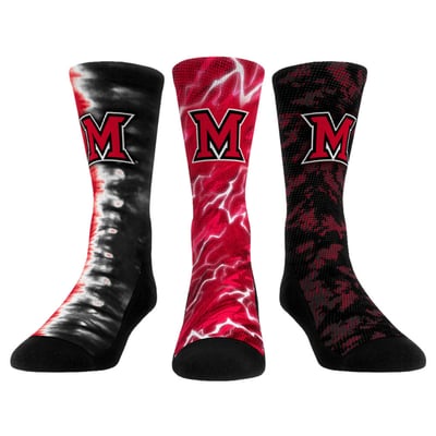 Miami University RedHawks Rock Em Unisex Three-Piece Team Tones Crew Socks Set