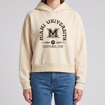 Miami University RedHawks Uscape Apparel Women's Surf Seal Cropped Washed Hoodie - Cream