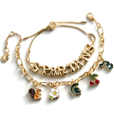 Michigan State Spartans BaubleBar Two-Piece Delicate Charm & Slogan Bracelet Set