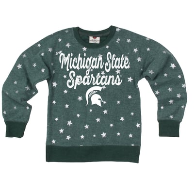 Michigan State Spartans Wes & Willy Girls Youth Shimmer Star Reverse Fleece Sweatshirt - Green