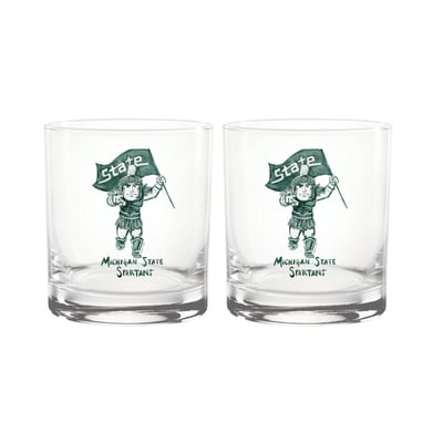  Michigan State Spartans Indigo Falls Laura Wilcox Mascot Rocks Glass Set of 2