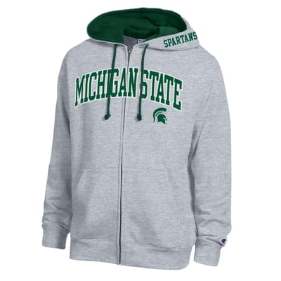 Michigan State Spartans Champion Arch Logo Full-Zip Fleece Hoodie - Heather Gray