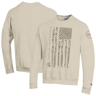  Michigan State Spartans Champion Operation Hat Trick Flag Fleece Crewneck Sweatshirt - Oatmeal