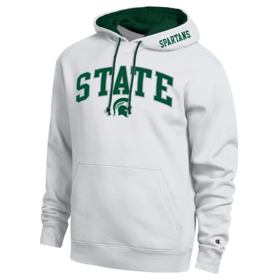  Michigan State Spartans Champion Arch Tackle Twill Hoodie - White