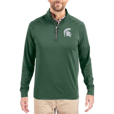  Michigan State Spartans Cutter & Buck Soft Knit Stretch Raglan Quarter-Zip Pullover - Green