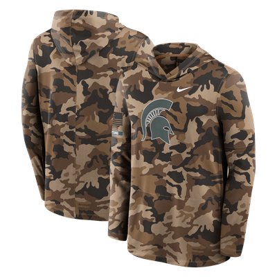 Michigan State Spartans Nike 2026 Military Appreciation Sideline Dri-FIT Hooded Long Sleeve T-Shirt - Camo