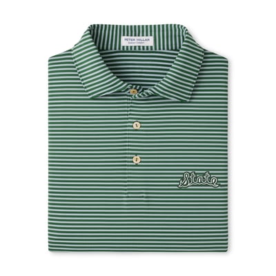  Michigan State Spartans Peter Millar Tiebreaker Performance Jersey Stripe Polo - Green