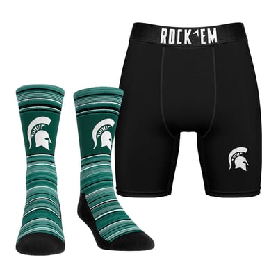  Michigan State Spartans Rock Em Primary Crew Socks & Boxer Briefs Combo Pack