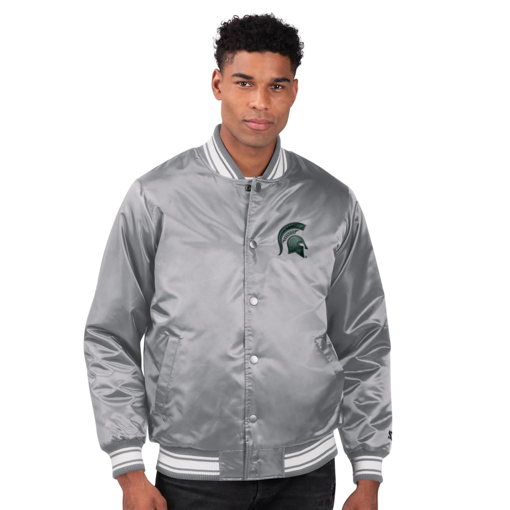 Michigan State Spartans Starter Core Satin Varsity Full-Snap Jacket - Gray
