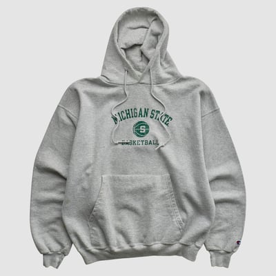 Michigan State Spartans Champion 2000s Hooded Pullover Sweatshirt - Heather Gray - M by Fanatics Real Vintage