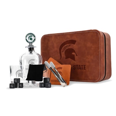 Michigan State Spartans The Memory Company Whiskey Decanter Set & Faux Leather Case