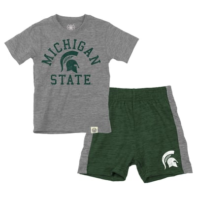  Michigan State Spartans Wes & Willy Toddler Cloudy Yarn T-Shirt and Shorts Set - Dark Heather Gray