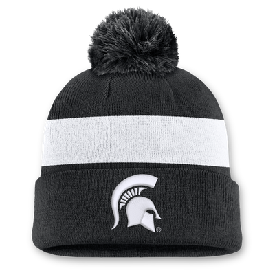Michigan State Spartans Nike Unisex Primetime Stripe Cuffed Knit Hat with Pom - Black