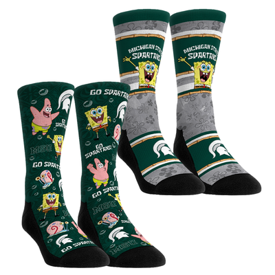  Michigan State Spartans Rock Em Unisex SpongeBob SquarePants Two-Pack Crew Socks Set - Green
