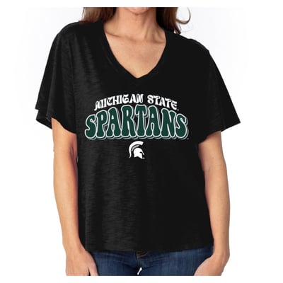  Michigan State Spartans Women's Fawn Flutter Sleeve T-Shirt - Black