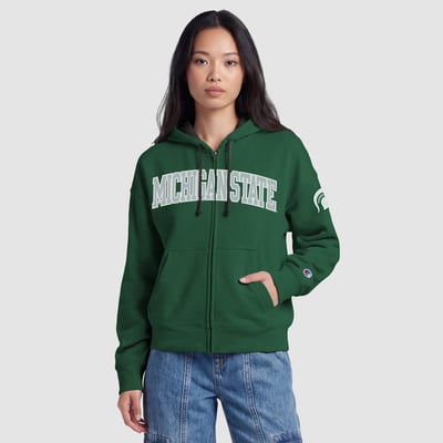 Michigan State Spartans Champion Women's Arch Full-Zip Fleece Hoodie - Green