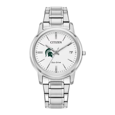 Michigan State Spartans Citizen Watch Women's Eco-Drive White Dial Stainless Steel Watch - Silver