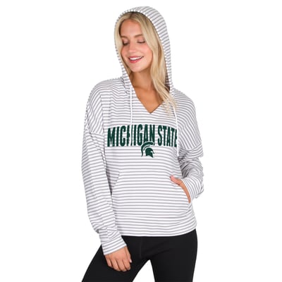  Michigan State Spartans Concepts Sport Women's French Terry Striped V-Neck Hoodie - White