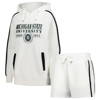  Michigan State Spartans Gameday Couture Women's Down, Set, Go Hoodie and Shorts Lounge Set - Cream
