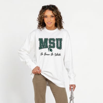 Michigan State Spartans Gameday Couture Women's Sweet Spot Oversized Long Sleeve T-Shirt - White