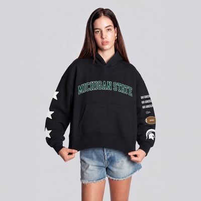  Michigan State Spartans Hype and Vice Women's Cropped Spirit Hoodie - Black