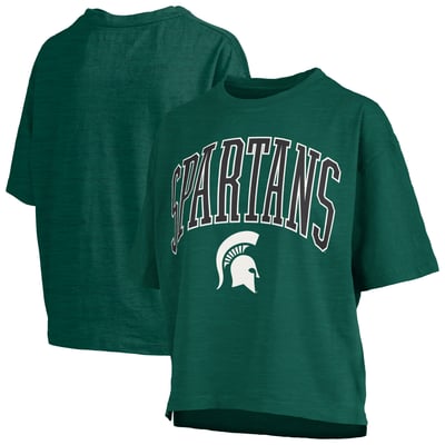 Michigan State Spartans Pressbox Women's Oversized Nelson Arch Over Logo Slub T-Shirt - Green