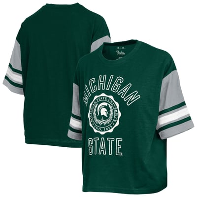  Michigan State Spartans Pressbox Women's Sunday Colorblock Seal Slub T-Shirt - Green