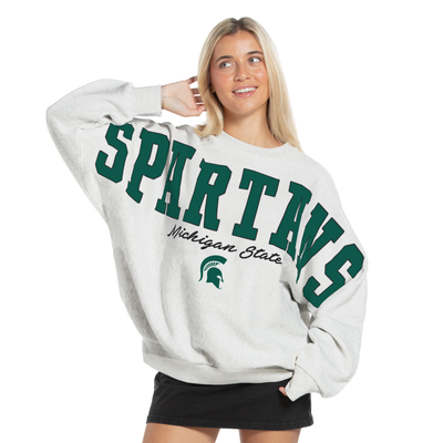 Michigan State Spartans Pressbox Women's Flannigan Oversized Fleece Sweatshirt - Heather Gray