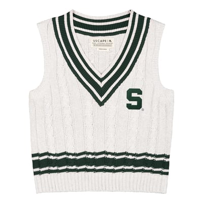  Michigan State Spartans Uscape Apparel Women's Renew Cable V-Neck Vest Sweater - Ash