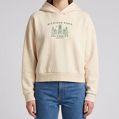 Michigan State Spartans Uscape Apparel Women's Grove Cropped Washed Hoodie - Cream