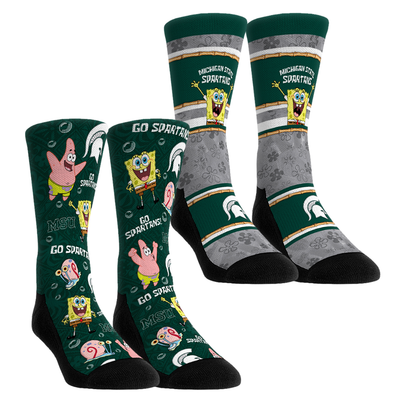  Michigan State Spartans Rock Em Youth SpongeBob SquarePants Two-Pack Crew Socks Set - Green