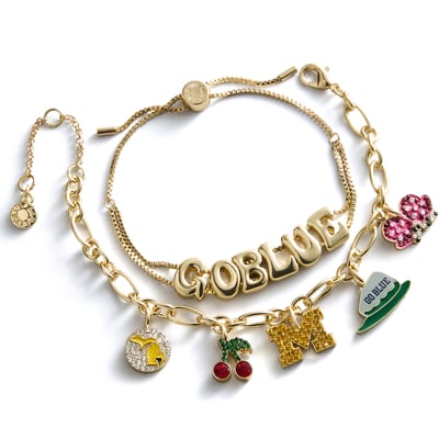 Michigan Wolverines BaubleBar Two-Piece Delicate Charm & Slogan Bracelet Set