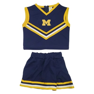 Michigan Wolverines Little King Girls Toddler Two-Piece Cheer V-Neck Top & Skirt Set - Navy