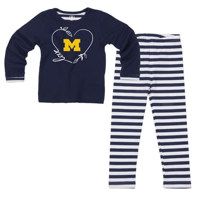  Michigan Wolverines Wes & Willy Girls Toddler 2-Piece Long Sleeve Top and Pants Set - Navy