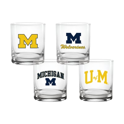  Michigan Wolverines Indigo Falls Core 4-Pack Collectors 14oz. Rocks Glass Set