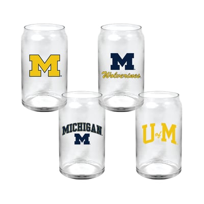  Michigan Wolverines Indigo Falls Core Collectors Glass Can 4-Pack Set