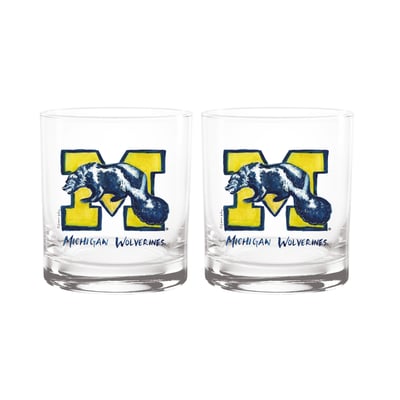  Michigan Wolverines Indigo Falls Laura Wilcox Mascot Two-Piece 14oz. Rocks Glass Set