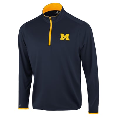  Michigan Wolverines Antigua Brink Color Pop Quarter-Zip Pullover - Navy
