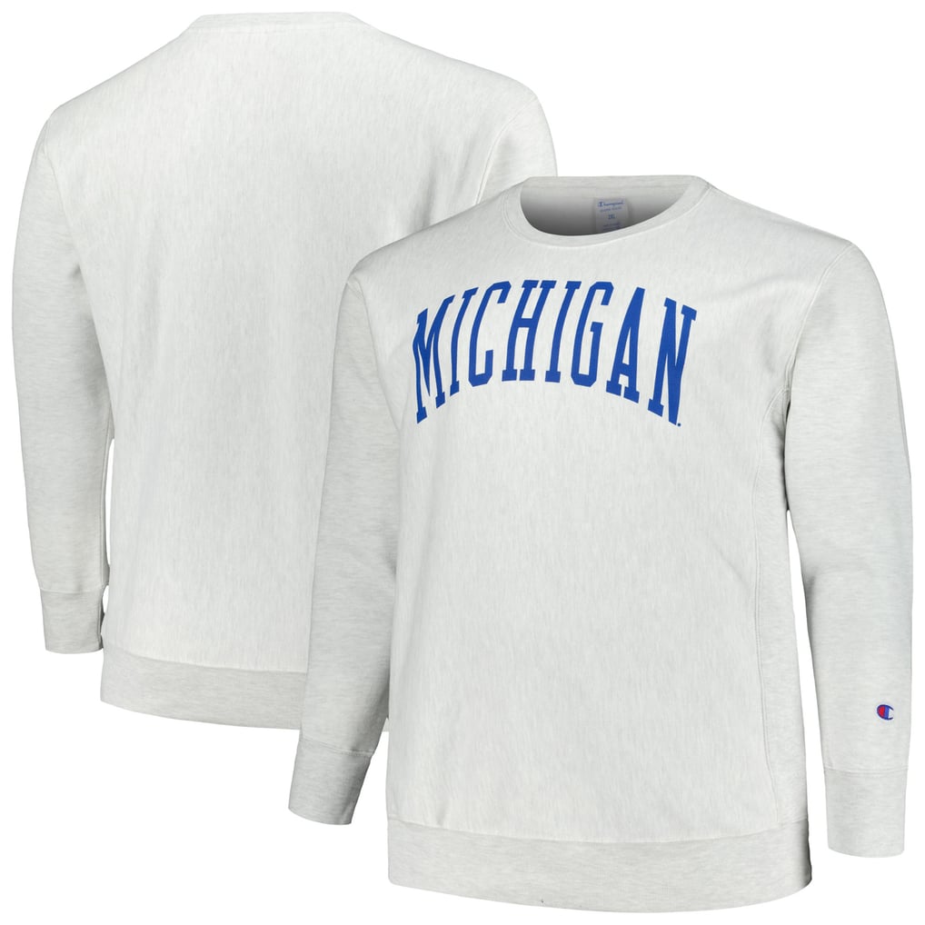 Michigan Wolverines Champion Big & Tall Reverse Weave Fleece Crewneck Pullover Sweatshirt - Ash