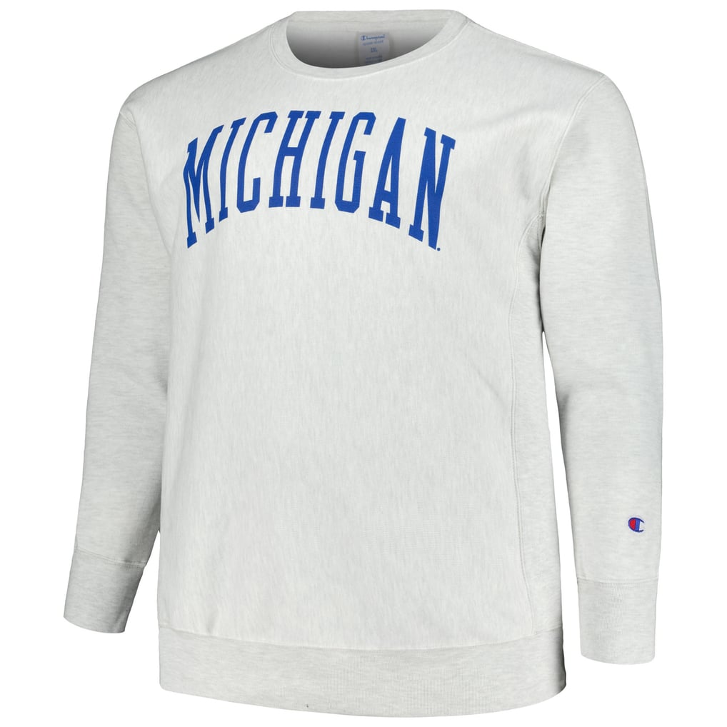 Michigan Wolverines Champion Big & Tall Reverse Weave Fleece Crewneck Pullover Sweatshirt - Ash
