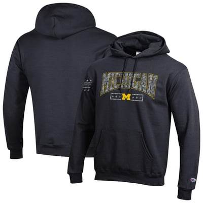 Michigan Wolverines Champion Operation Hat Trick Camo Script Powerblend Fleece Hoodie - Black