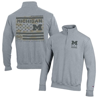  Michigan Wolverines Champion Operation Hat Trick Flag Powerblend Fleece Quarter-Zip Pullover - Gray