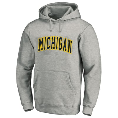  Michigan Wolverines Champion Arch Over Tackle Twill Hoodie - Heather Gray