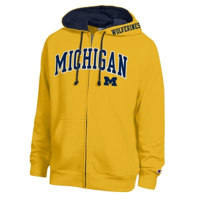 Michigan Wolverines Champion Arch Logo Full-Zip Fleece Hoodie - Maize