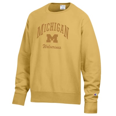 Michigan Wolverines Champion Garment Dye Reverse Weave Sweatshirt - Maize