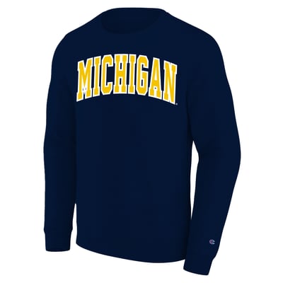  Michigan Wolverines Champion Arch Applique Big & Tall Sweatshirt - Navy