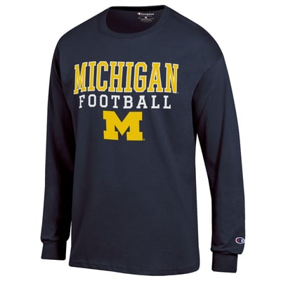 Michigan Wolverines Champion Football Stack Long Sleeve T-Shirt - Navy